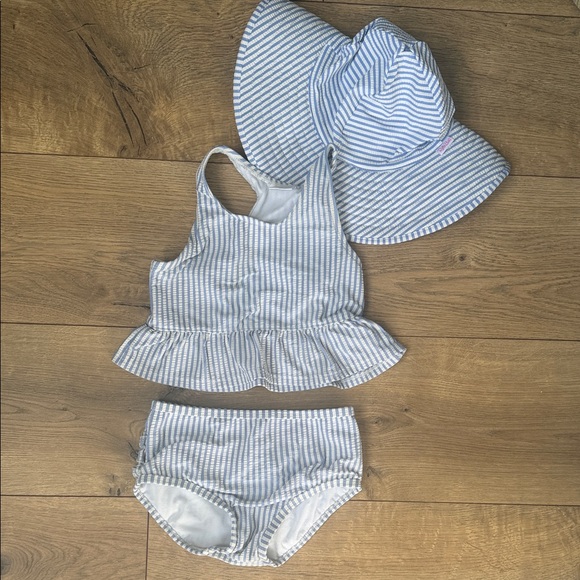 Ruffle Butts Other - Ruffle Butts Seersucker 3-Piece Swimsuit Set